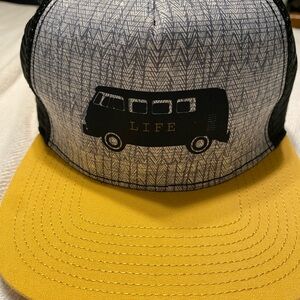 Prana SnapBack Trucker Hat Cap Van Life Black Yellow